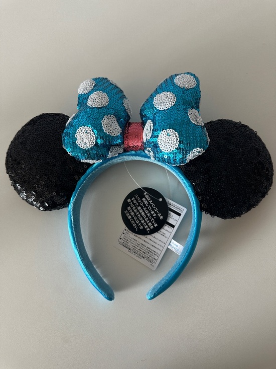 Disney Accessories - NWT Sequin Minnie Mouse Ears Headband - Blue White Polka Dot Bow